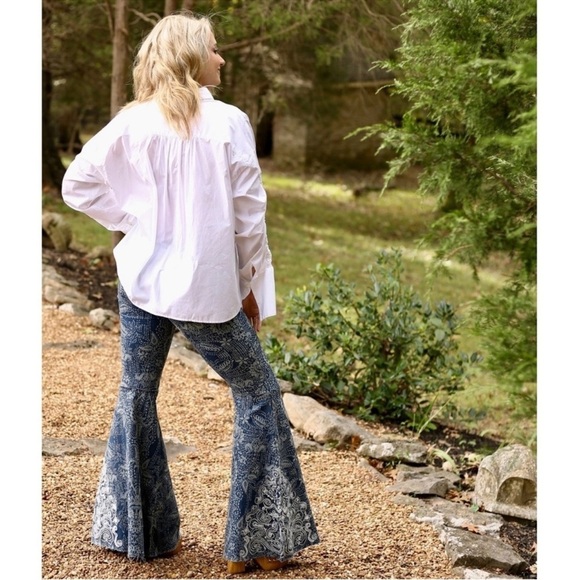 Free People Brown Eyed Girl White Poplin Boyfriend Ruched Sleeves Blouse Shirt - Picture 5 of 15